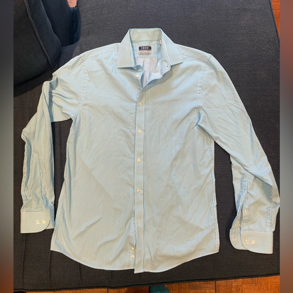 Men’s IZod Blue & White Striped Long Sleeve Button Down Dress Shirt 14.5 (32/33) - Picture 5 of 10